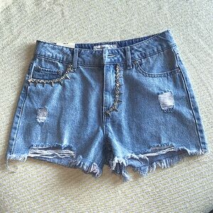 NEW Studded Distressed Denim Summer Blue Jeans Shorts Relaxed Fit 5/26
